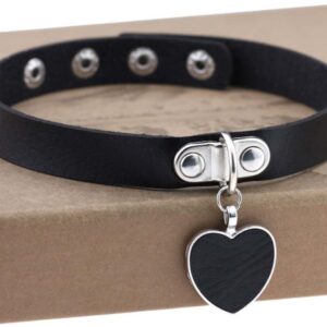 Punk Goth Heart Pendant Necklace Leather Collar BLACK