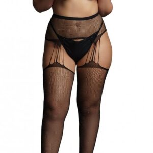 Collants à jarretelles en résille avec Strass RHINE PANTYHOSE Noirs