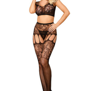 Ensemble top+collant résille à motif rouge de désir
