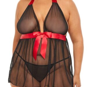 Nuisette PENELOPE Noire Ruban Rouge Grande Taille