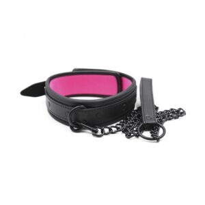 Collier + Laisse Noir - Rose