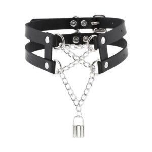 Collier Ras de cou Pendant Lock Noir