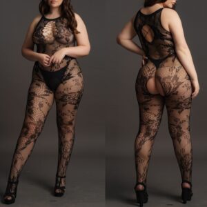 Combinaison ouverte Grande Taille Flora - Noir