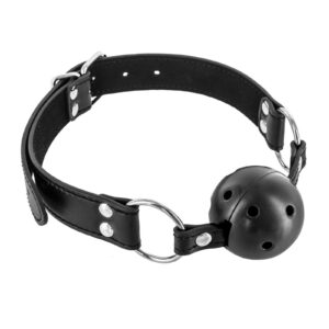 Bâillon boule rigide percée noire - Fetish Tentation