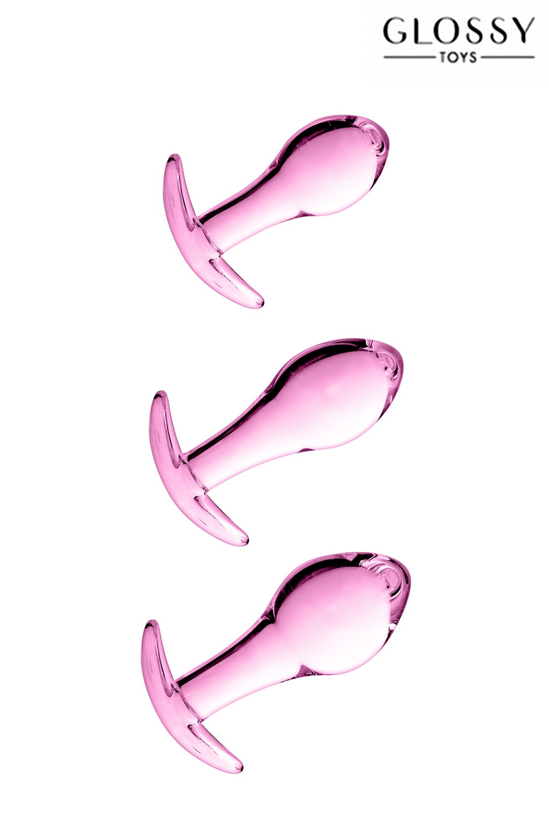 Set 3 Plugs Anal boule en Verre rose N°17 – Image 3