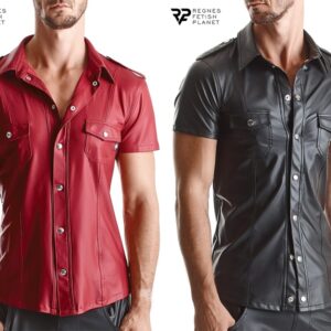 Chemise manches courtes wetlook noire ou rouge Luca - Regnes