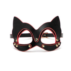 Masque chat cuir noir et rouge