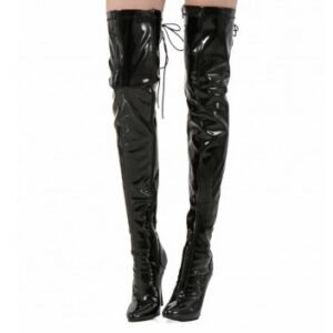 Cuissardes en simili-cuir verni noir (Grandes Tailles)