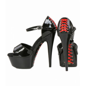 Escarpin noir/rouge effet corset (Grandes Tailles)