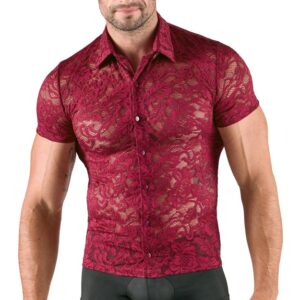 Chemise à manches courtes en dentelle florale.