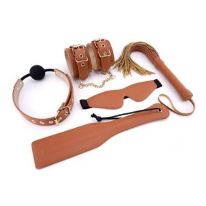 Kit 5 pièces BDSM soft simili cuir caramel