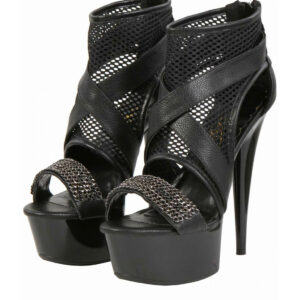 Chaussures ouvertes en similicuir. Fermeture Zip. Finition chaînettes sur empeigne.