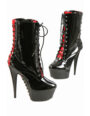 Bottines en vinyle à semelle compensée avec zip noir et rouge effet laçage - 37