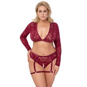 Ensemble ouvert avec jarretelles rouge