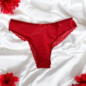 Culotte rouge en dentelle avec nœud en satin