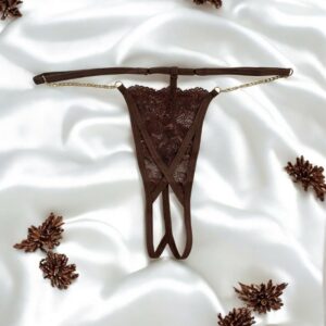 String en dentelle marron ouvert avec chaînes dorées