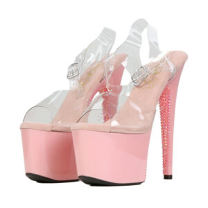 Mules plateformes rose avec strass, Talon 15.5 cm