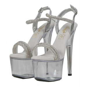 Mules plateformes Transparentes avec strass, Talon 15.5 cm