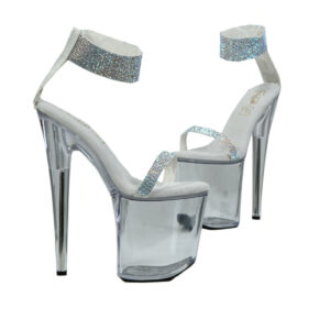 Sandales transparentes à talon 19.5cm et strass