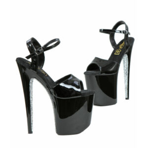 Escarpins à plateforme en Vinyle noir & strass talon 19.5cm