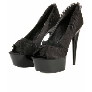 Escarpins satin noir organza plateau