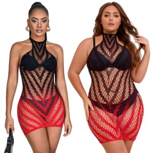 Robe en résille dos nu dégradé noir/rouge