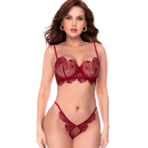 Ensemble 2 pièces en dentelle brodée bois de rose - Mapalé
