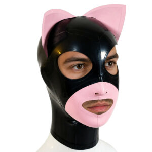 Cagoule en latex Catoon Noir-Rose