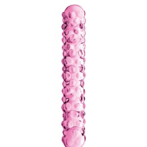 Glossy Toys n°6, double dong en verre rose perlé 17cm
