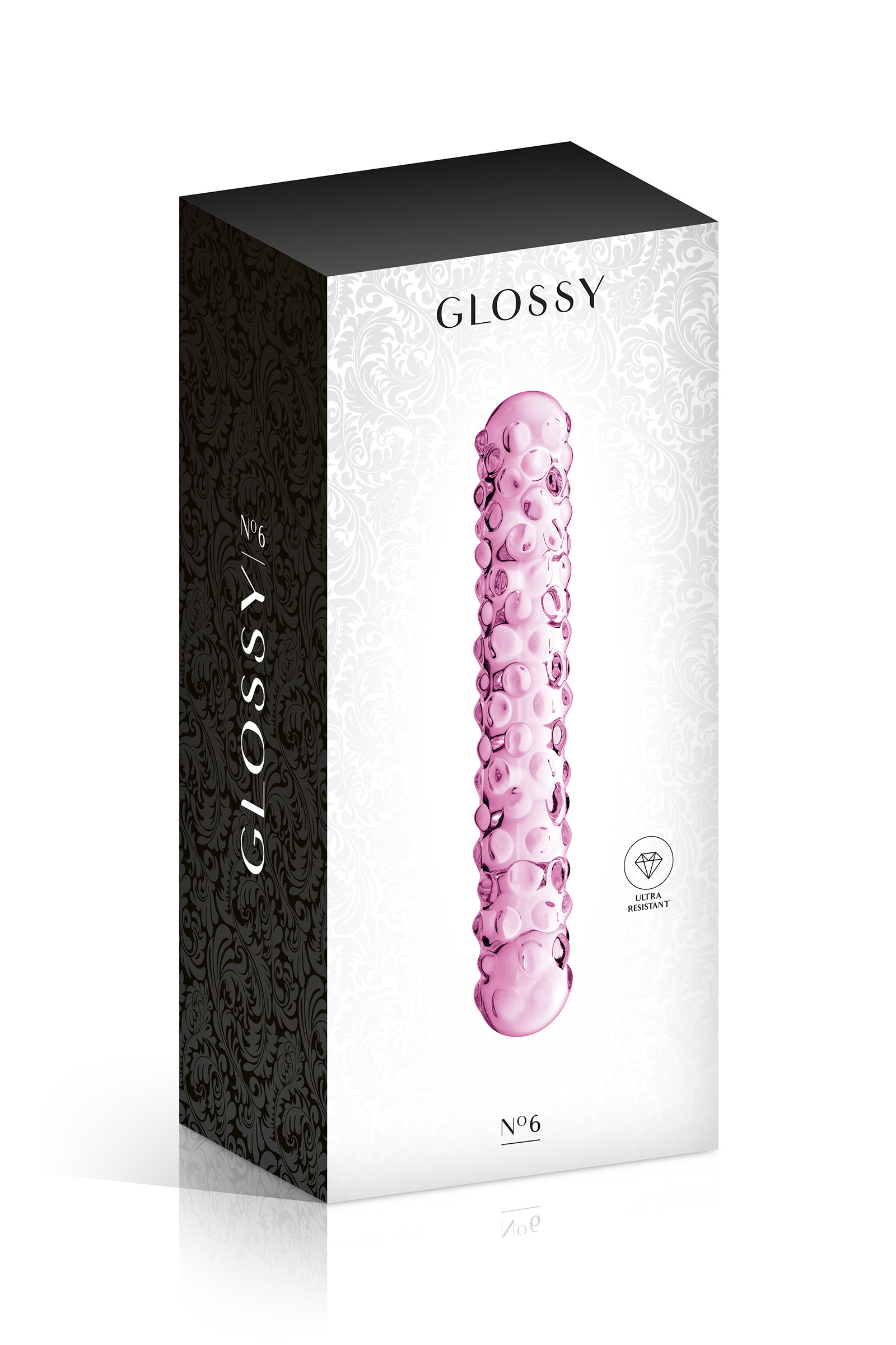 Glossy Toys n°6, double dong en verre rose perlé 17cm – Image 2